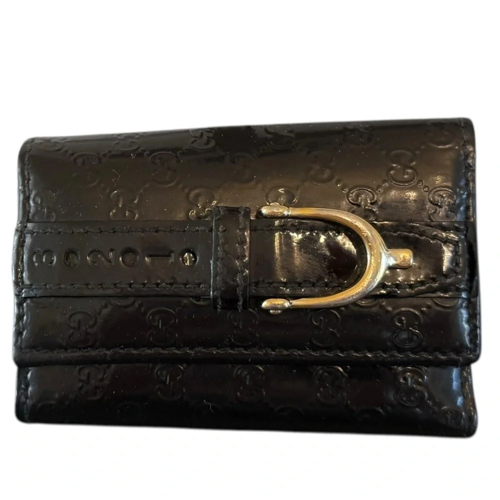 GUCCI Black Patent Leather Micro Guccisima Six Key Holder / Case EUC 🖤